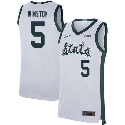 Men Cassius Winston Michigan State Spartans #5 Nike NCAA Retro White Authentic College Stitched Basketball Jersey NN50D15SX